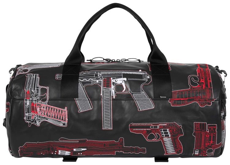 Supreme Guns Embroidered Leather Duffle Bag Black