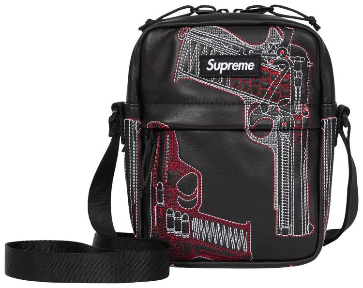 Supreme Guns Embroidered Leather Shoulder Bag Black