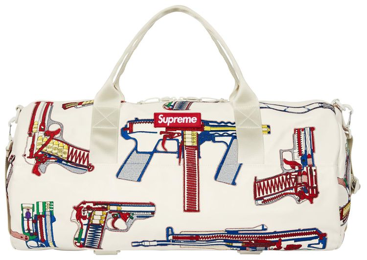Supreme Guns Embroidered Leather Duffle Bag White