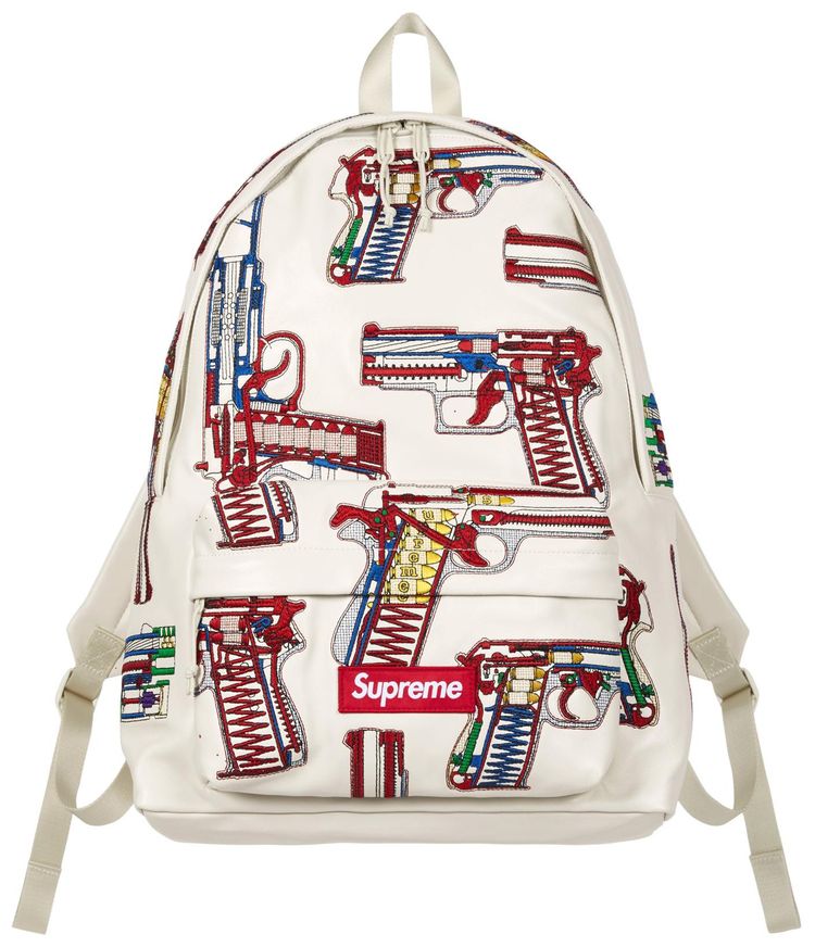 Supreme Guns Embroidered Leather Backpack White