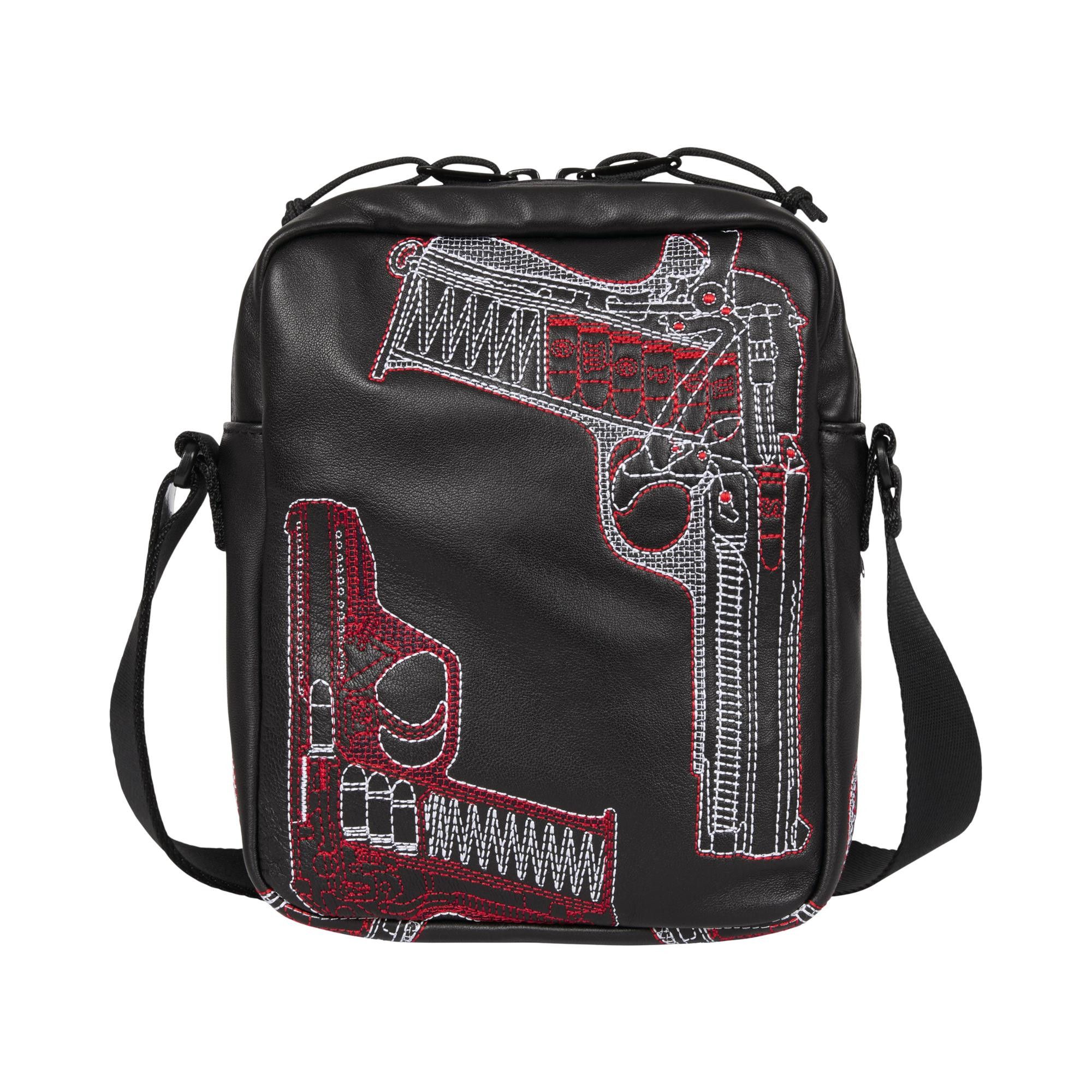 Buy Supreme Guns Embroidered Leather Shoulder Bag 'Black