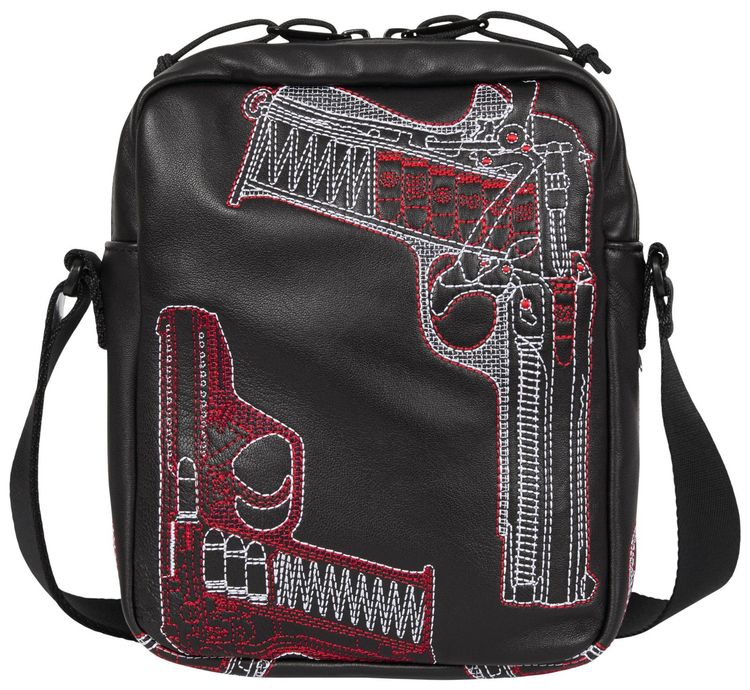 Supreme Guns Embroidered Leather Shoulder Bag Black