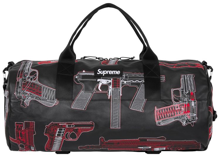 Supreme Guns Embroidered Leather Duffle Bag Black