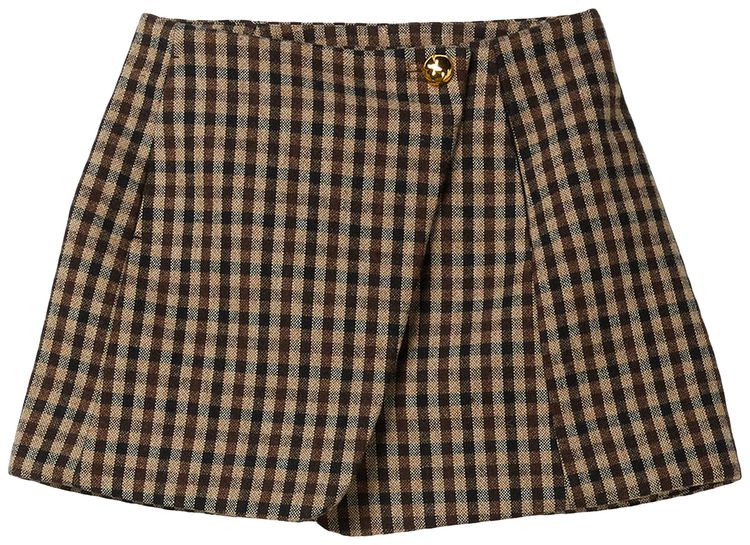 GANNI Check Wool Mix Skirt Chicory Coffee