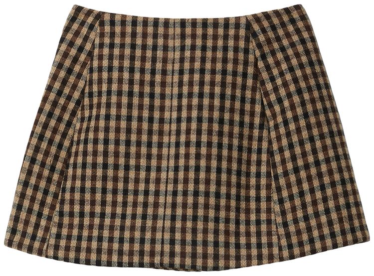 GANNI Check Wool Mix Skirt Chicory Coffee
