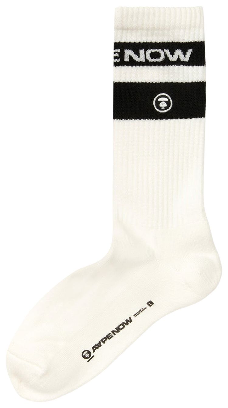 AAPE AAPENOW Moonface Logo Striped Socks White