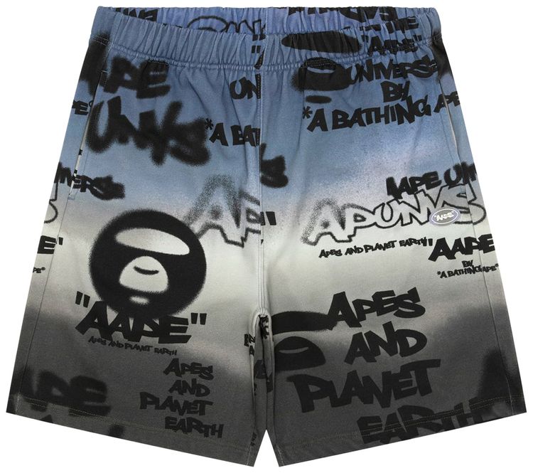 AAPE AAPEUNVS Unvs Graffiti Print Sweat Shorts GreyPurple
