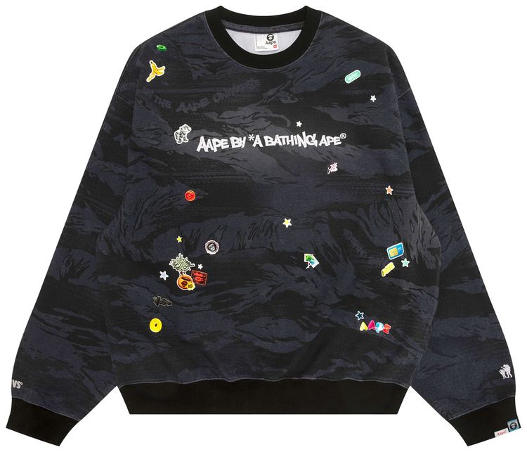 AAPE Sticker Print Crew Neck Sweatshirt BlackGrey