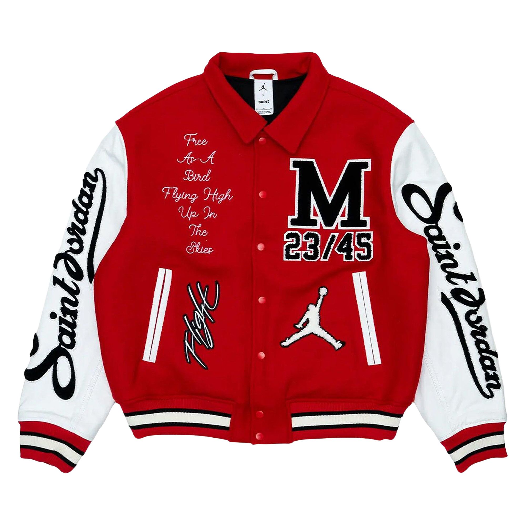 Buy Air Jordan x Saint Mxxxxxx Varsity Jacket 'University Red