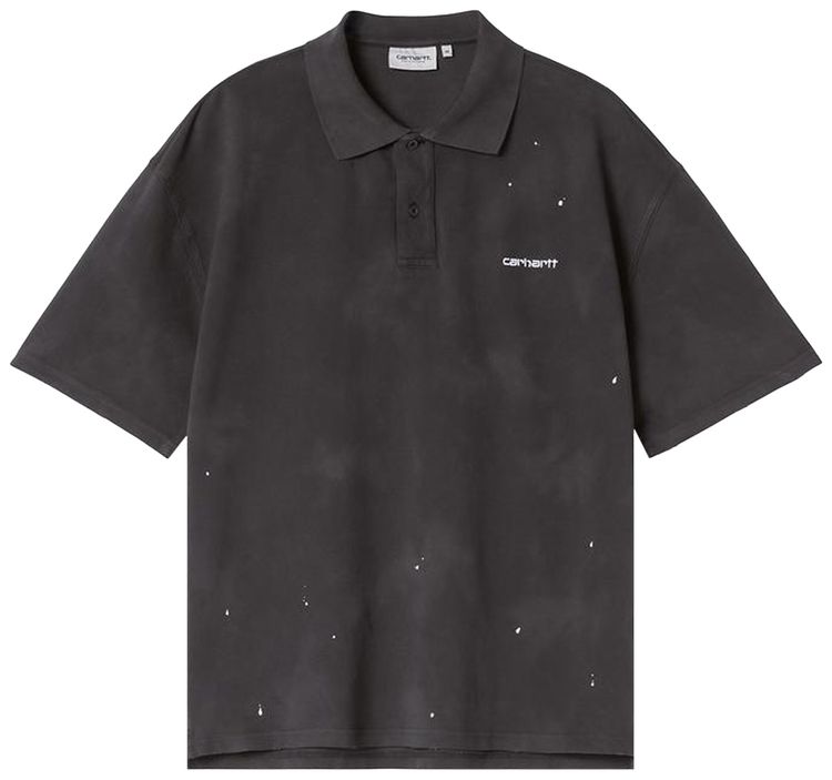 Carhartt WIP Short Sleeve Painter Polo Black Destroy Wash Splatter