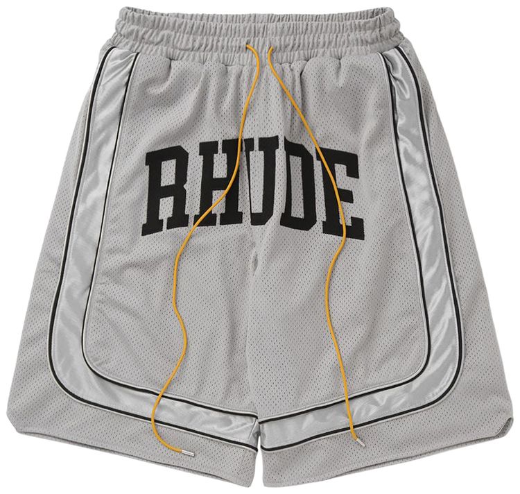 Rhude Baggy Mesh Collegiate Logo Shorts GreySilver