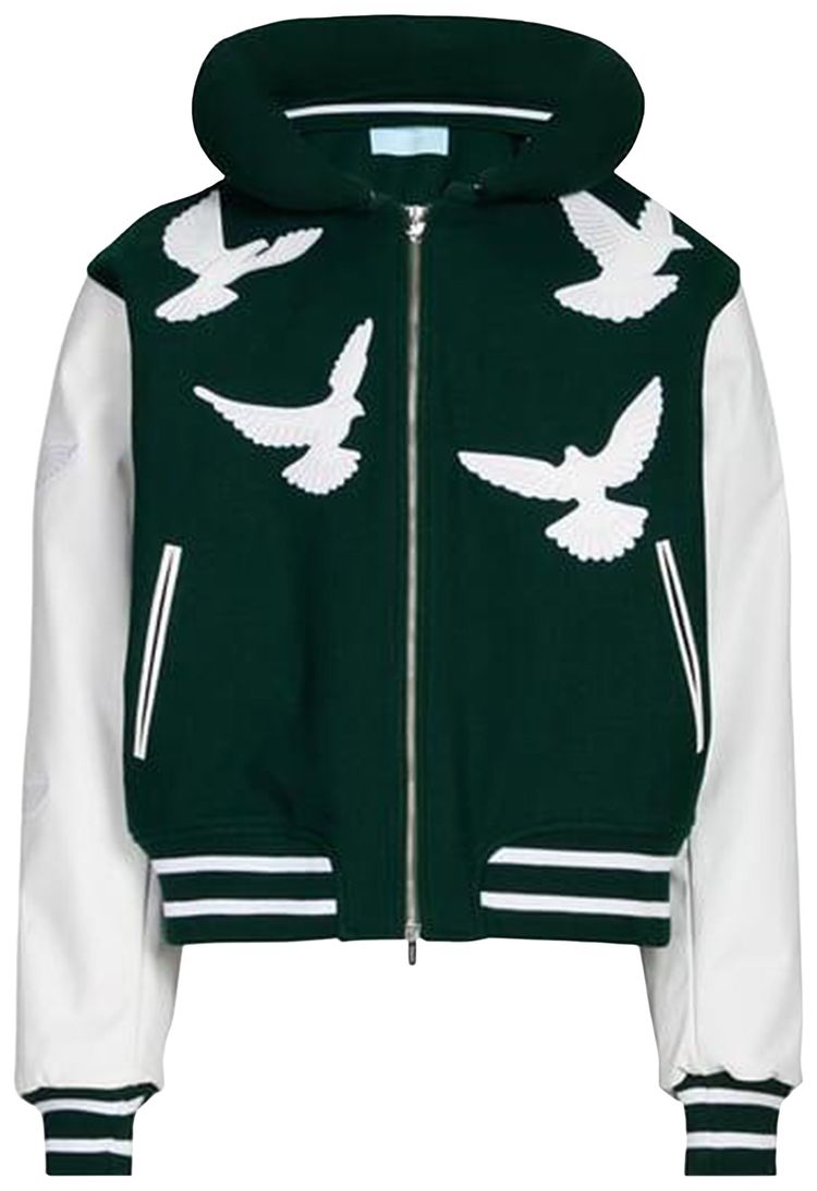 3PARADIS Flying Dove Pillow Neck Varsity Jacket Green