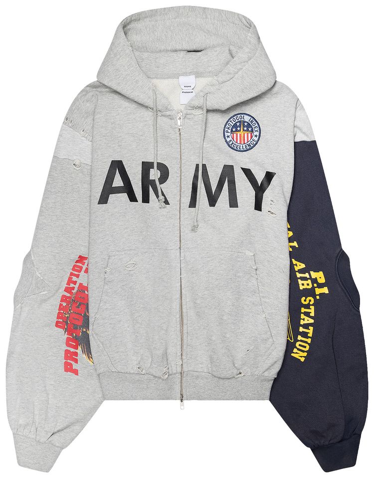 Protocol Index Reconstructed Zip Hoodie Melange Grey