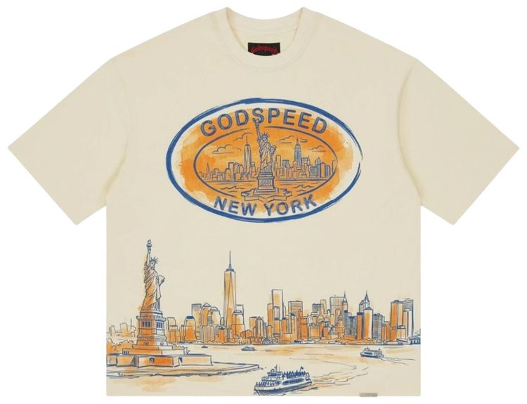 Godspeed New York Skyline T Shirt Bone