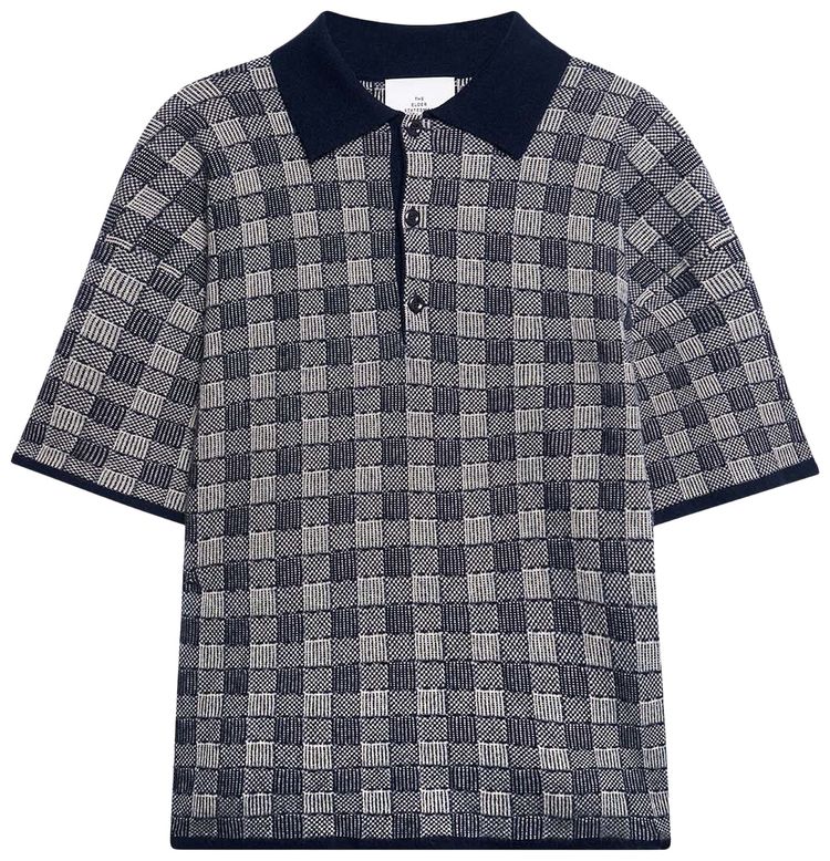 The Elder Statesman Superlight Plaid Polo Shirt NavyCanvas