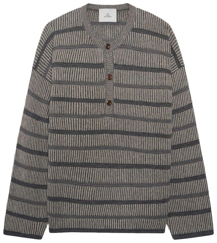 The Elder Statesman Nimbus Textured Henley Shirt GreyMulticolor