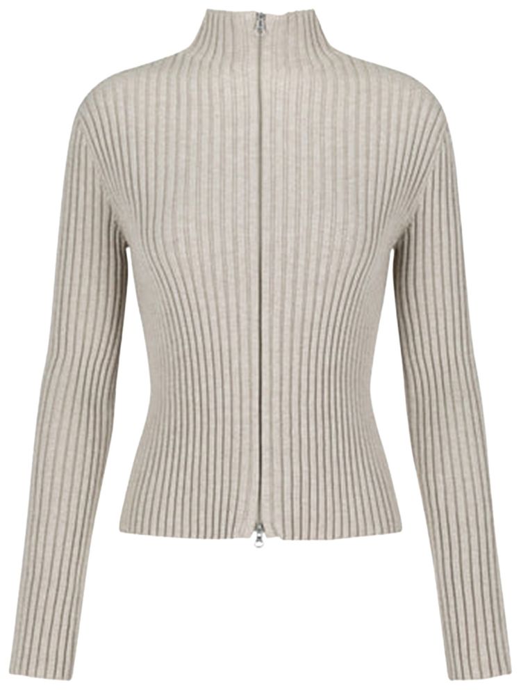 Amomento Ribbed High Neck Zip Up Beige