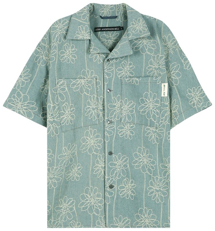 Andersson Bell Flower Embroidery Open Collar Shirt Blue