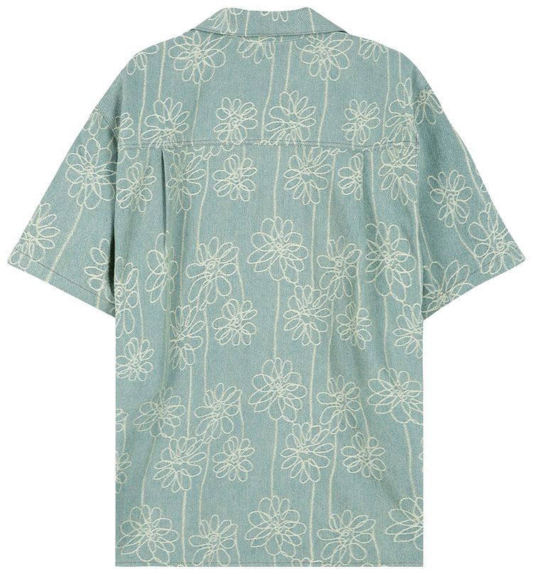 Andersson Bell Flower Embroidery Open Collar Shirt Blue