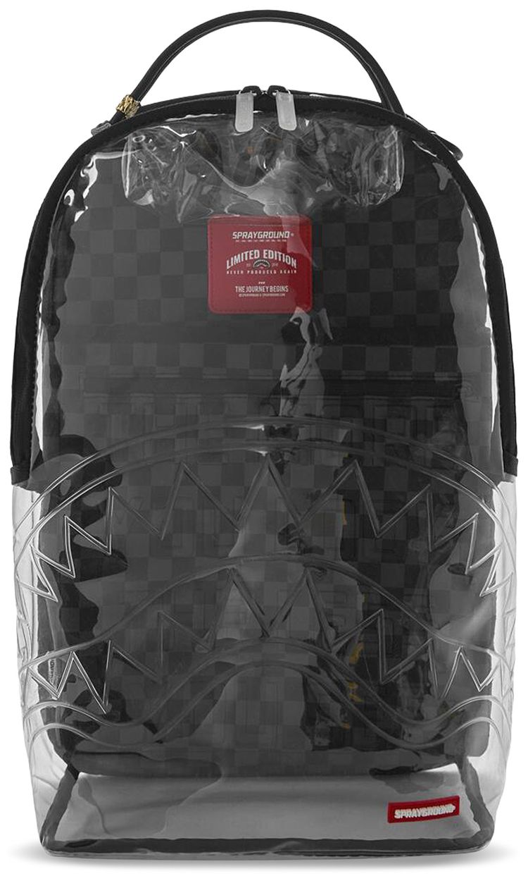Sprayground Clear Checked Out DLX Backpack Gray Black Check