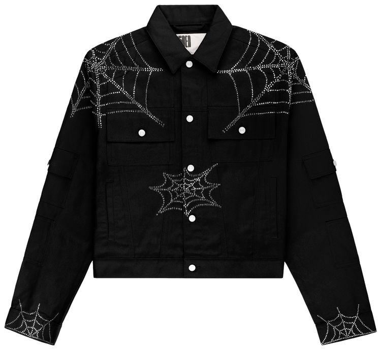 Sp5der Web Denim Cropped Trucker Jacket Black
