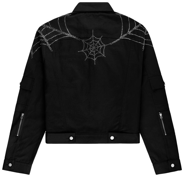 Sp5der Web Denim Cropped Trucker Jacket Black