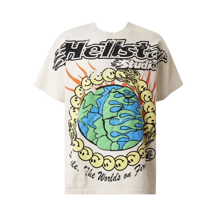 Hellstar Globe Smiley Face T Shirt White