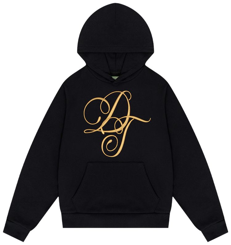 Denim Tears Metallic Gold Script Hoodie Black