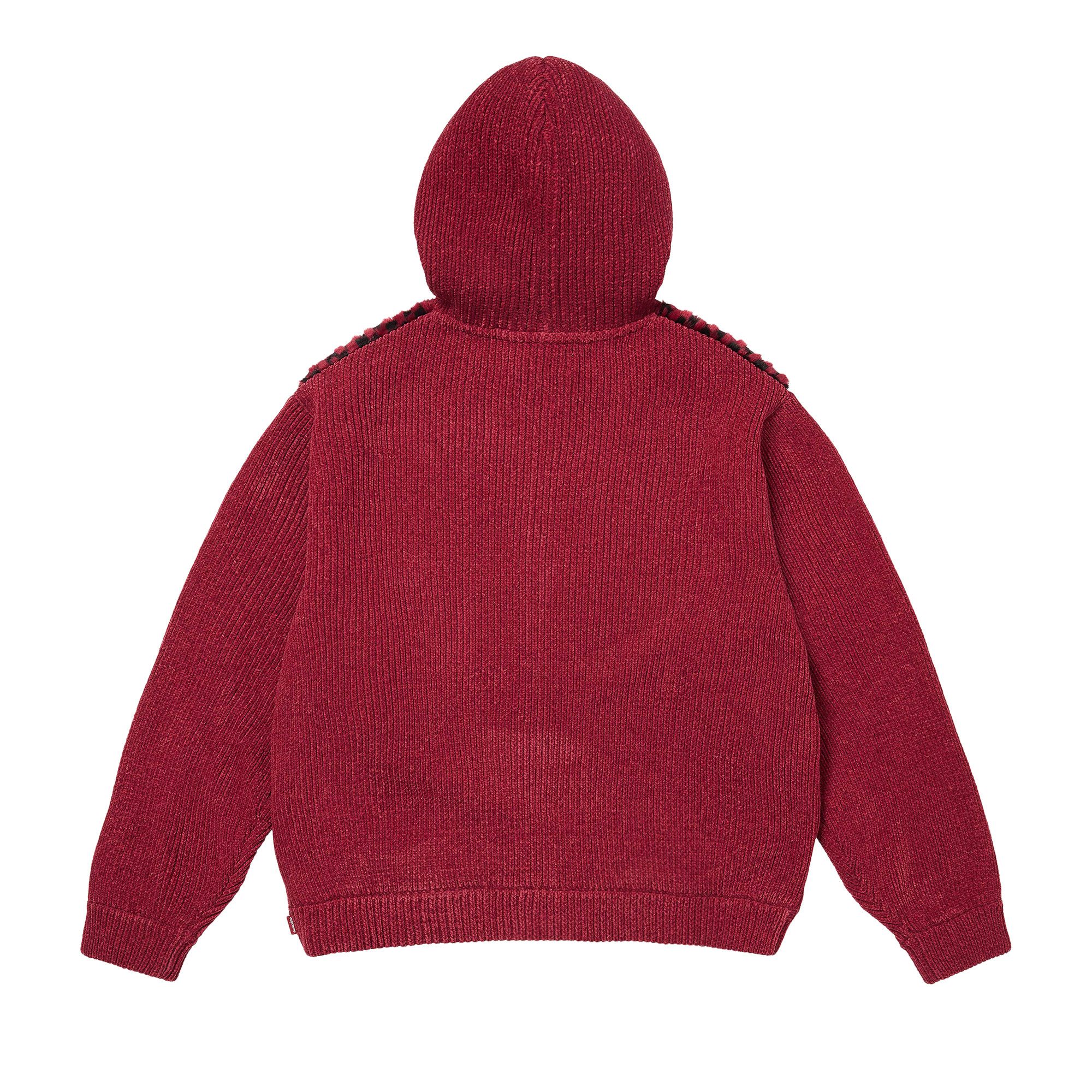 Buy Supreme Checkerboard Faux Fur Zip Up Hooded Sweater 'Red