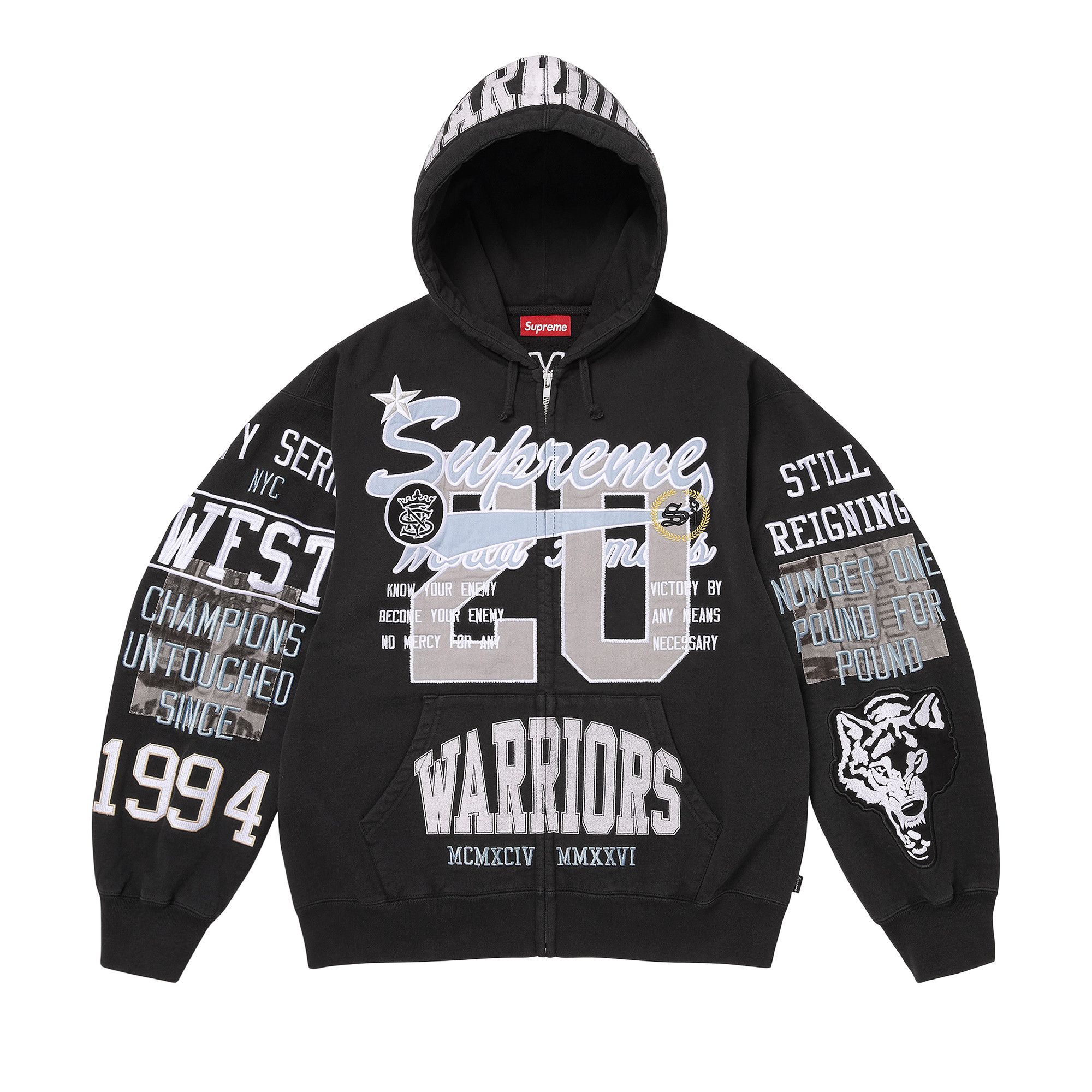 Buy Supreme Warriors Appliqué Zip Up Hooded Sweatshirt 'Black