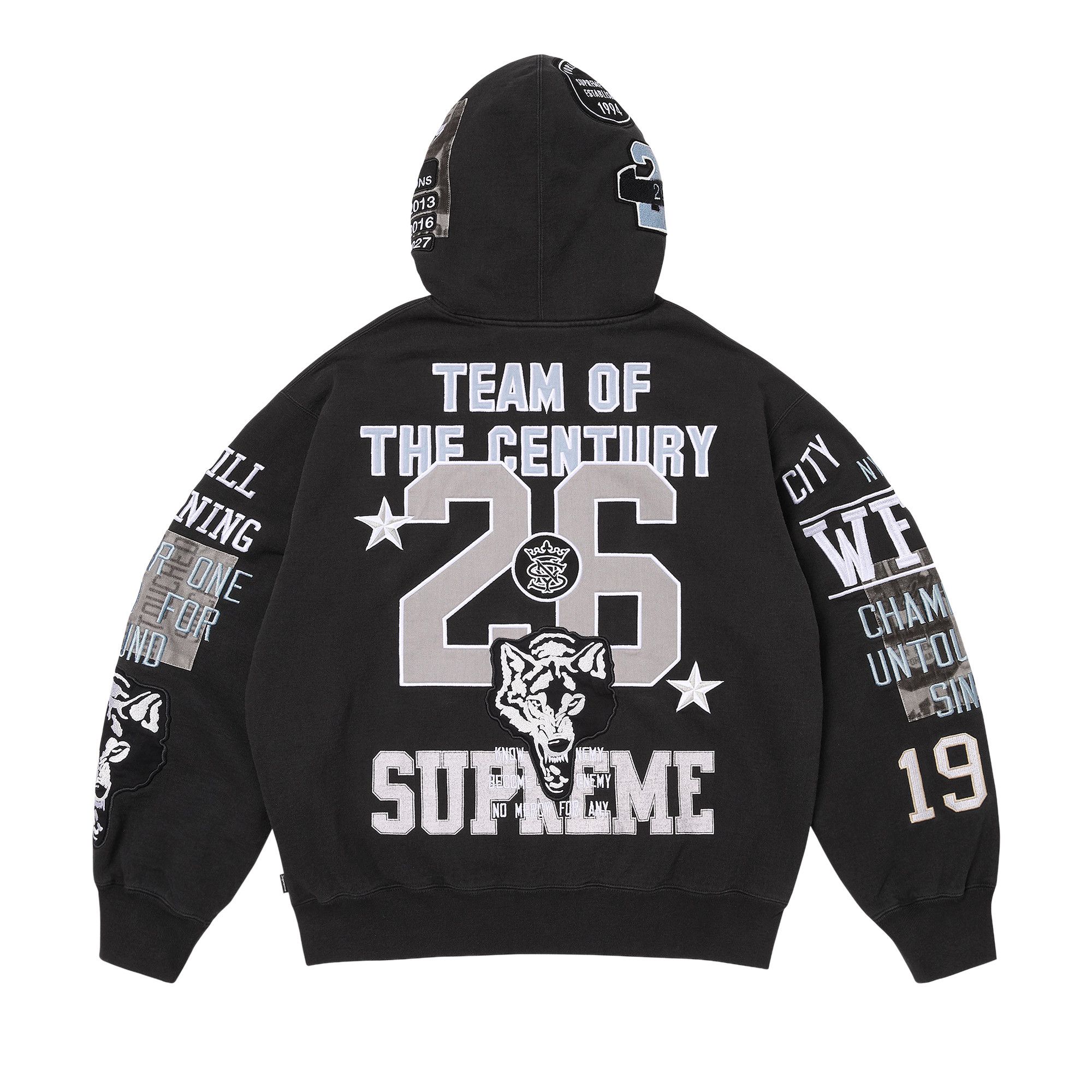 Buy Supreme Warriors Appliqué Zip Up Hooded Sweatshirt 'Black