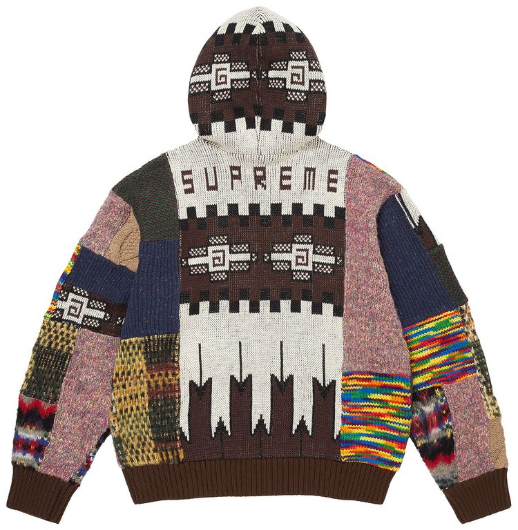 Supreme Patchwork Zip Up Hooded Sweater Brown