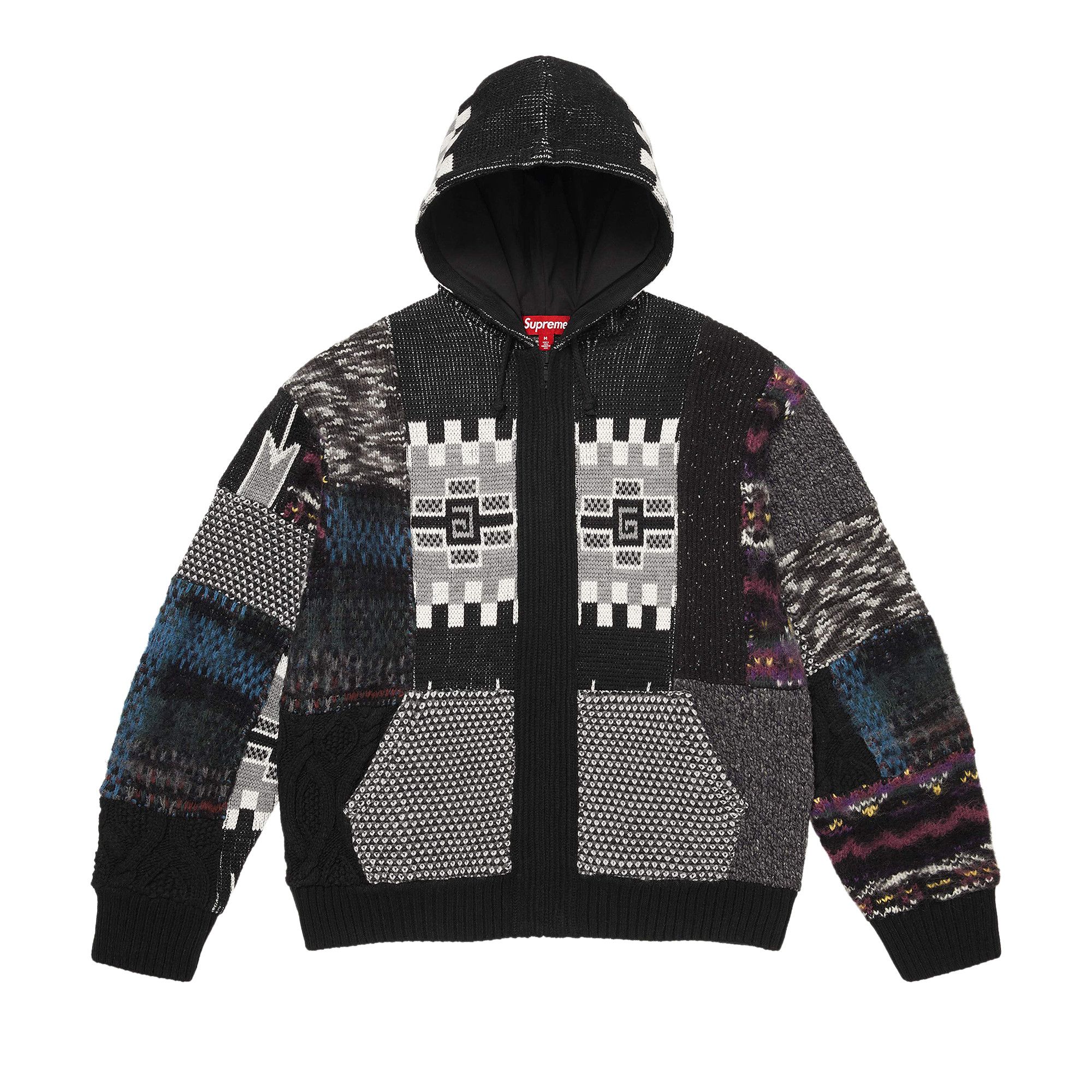 Buy Supreme Patchwork Zip Up Hooded Sweater 'Black' - SS26SK37