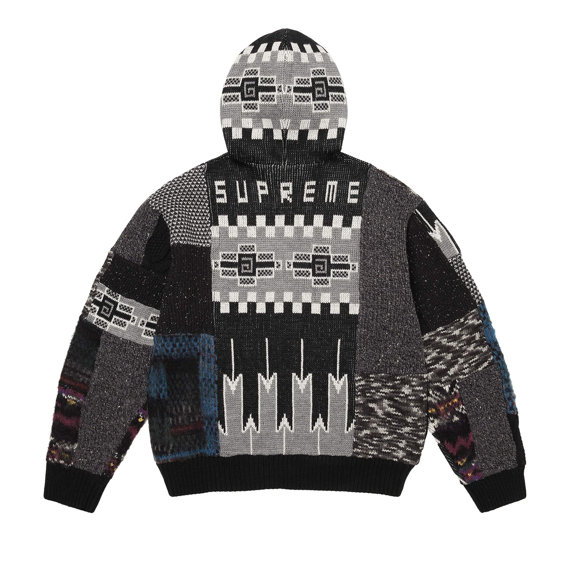 Buy Supreme Patchwork Zip Up Hooded Sweater 'Black' - SS26SK37