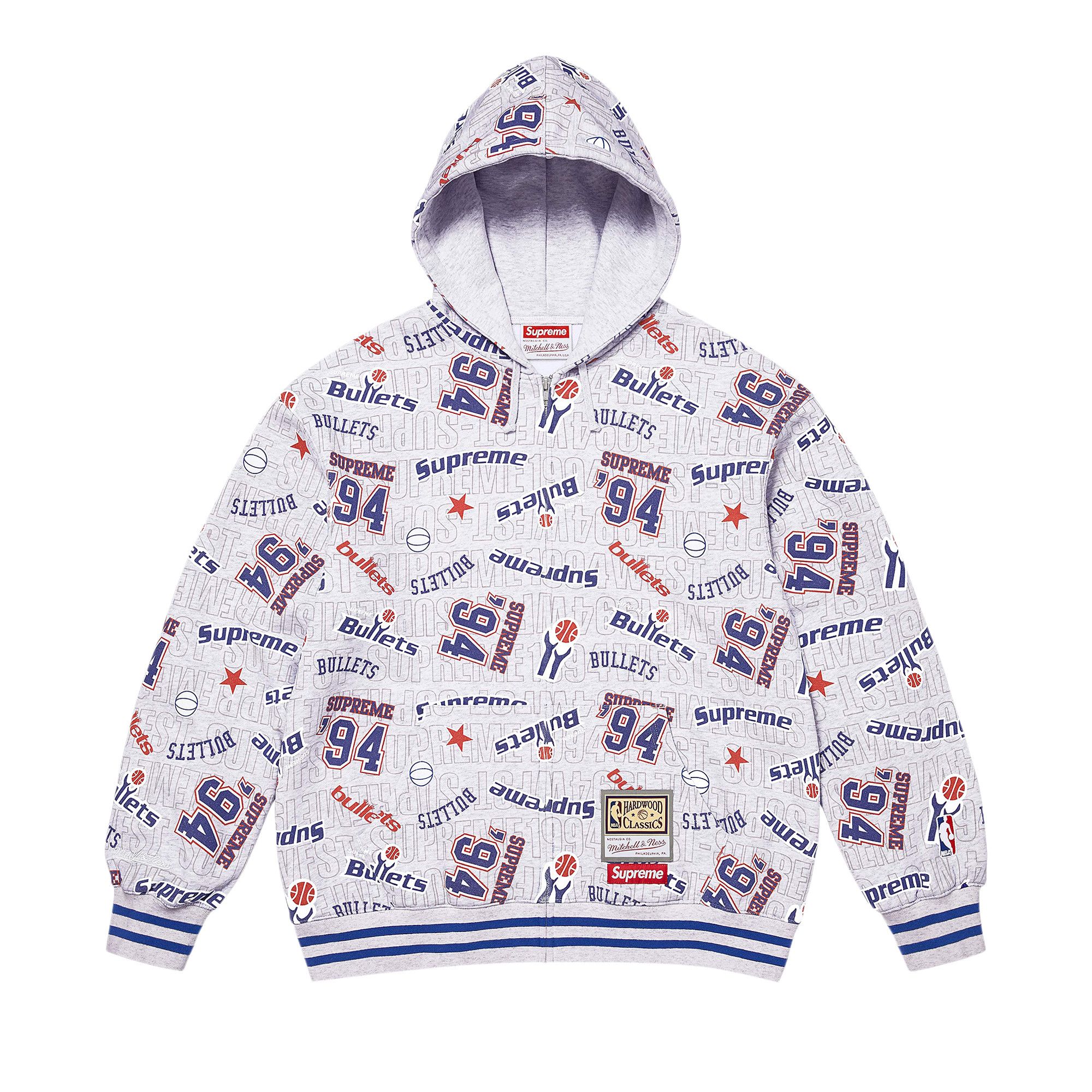 Buy Supreme x Mitchell & Ness Teams Zip Up Hooded Sweatshirt 'Ash