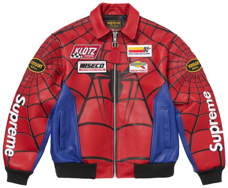 Supreme x Vanson Leathers Spider Man Jacket Red