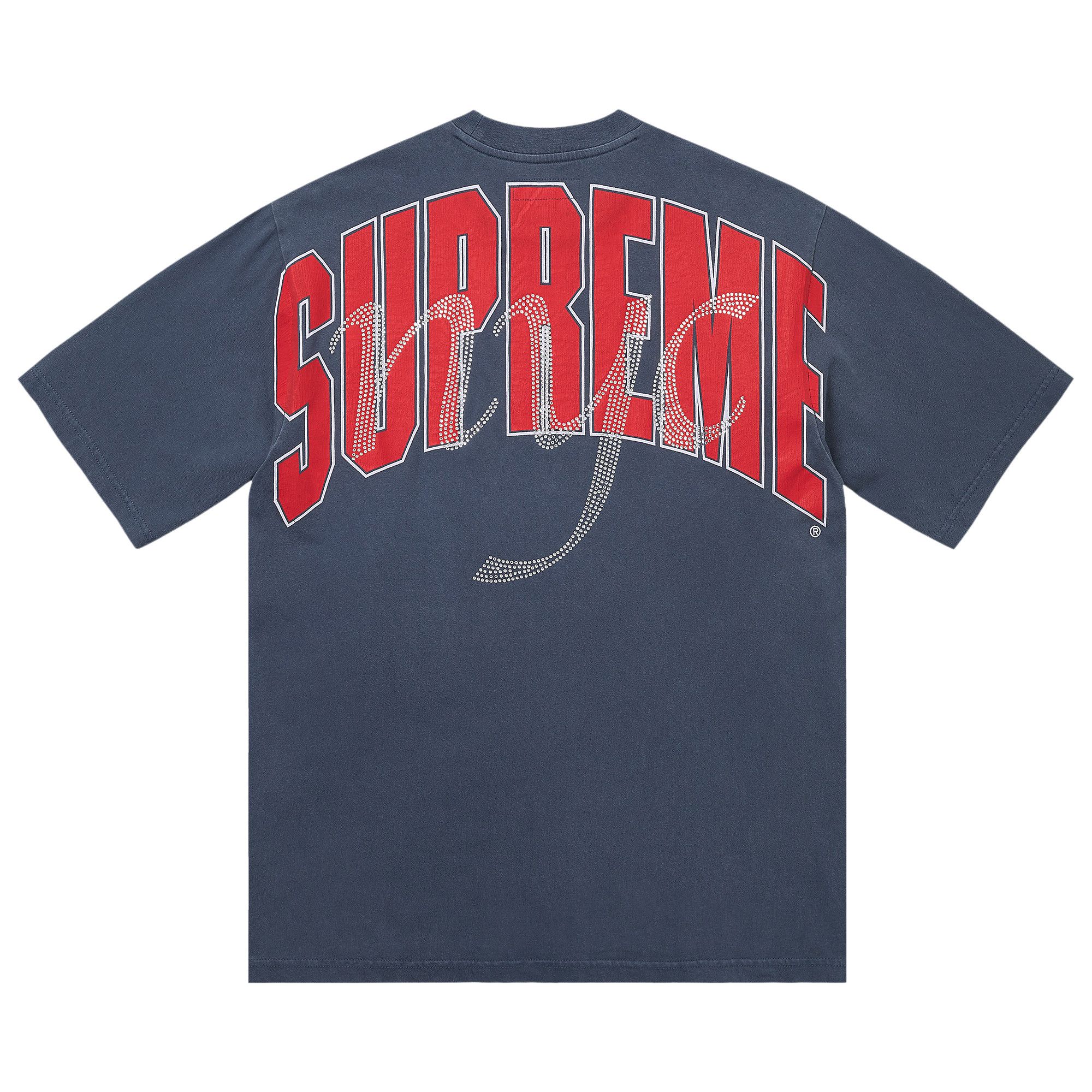 Buy Supreme Rhinestone Script Short-Sleeve Top 'Navy' - SS26KN86