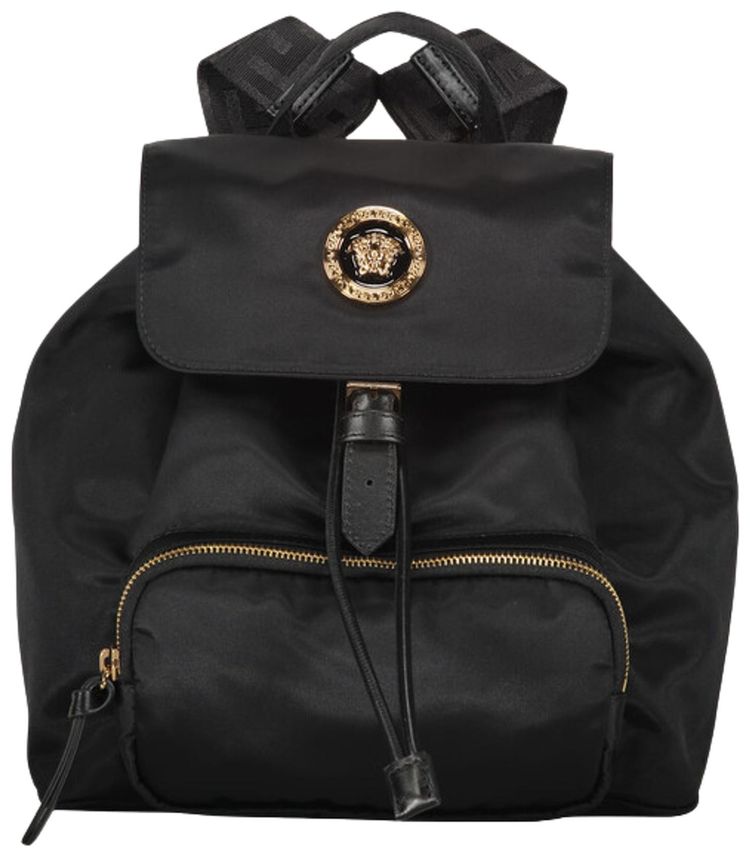 Versace Logo Detail Nylon Backpack Black