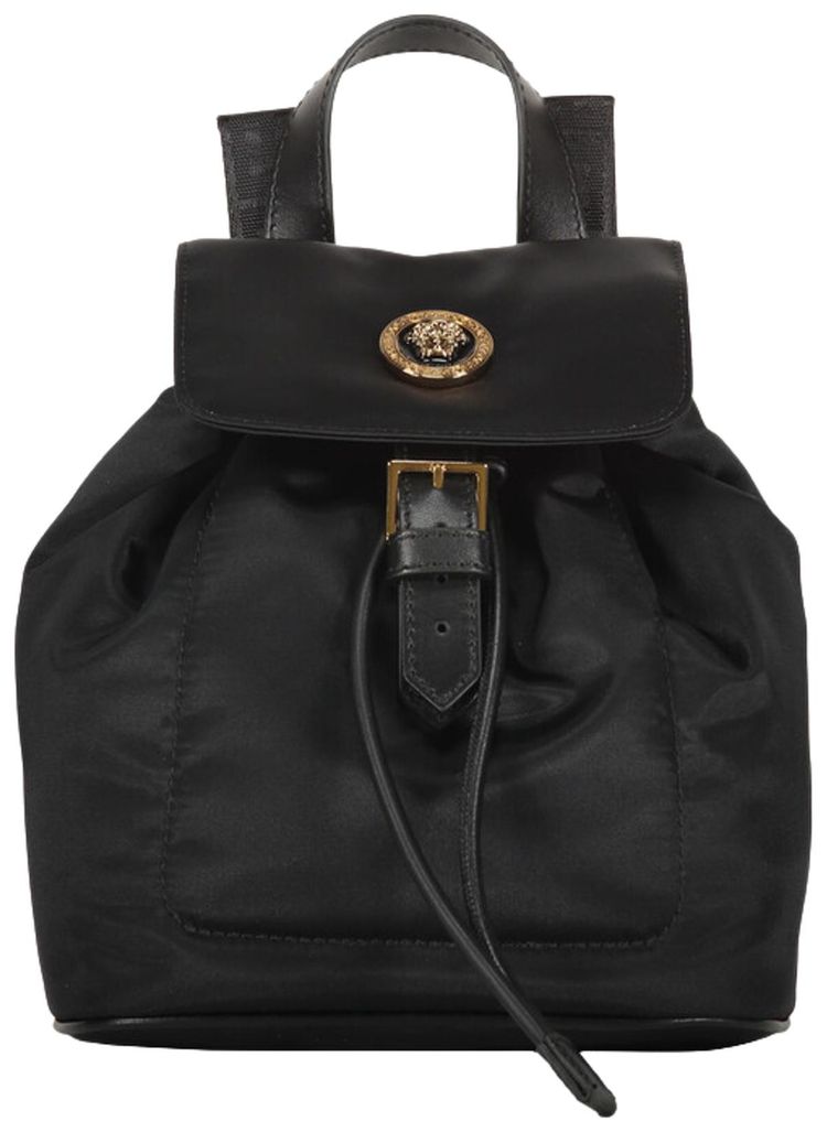 Versace Logo Detail Nylon Backpack Black