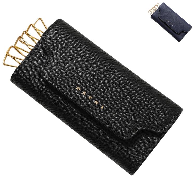 Marni Trunk 6 Hook Leather Key Chain Case Black