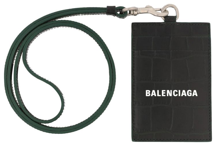 Balenciaga Crocodile Embossed Cash CardBadge Holder Forest GreenWhite