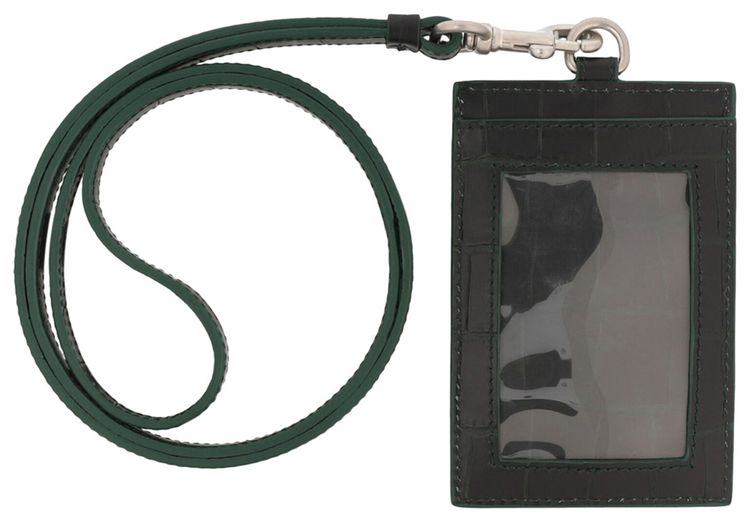 Balenciaga Crocodile Embossed Cash CardBadge Holder Forest GreenWhite