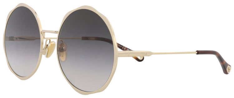 Chloe Round Frame Metal Sunglasses GoldGrey