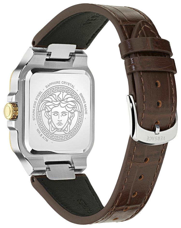 Versace Greca Edge Leather Watch Two Tone