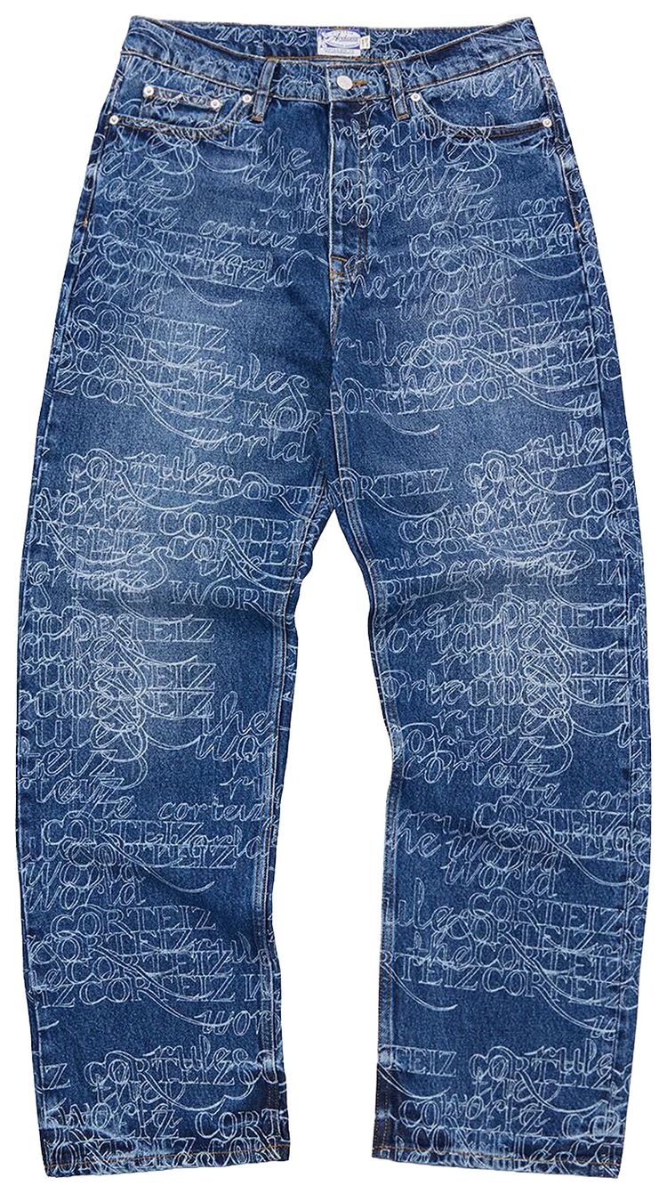 Corteiz Handwritten Baggy Jeans Midwash Indigo