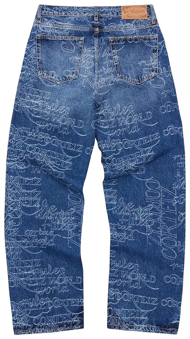 Corteiz Handwritten Baggy Jeans Midwash Indigo