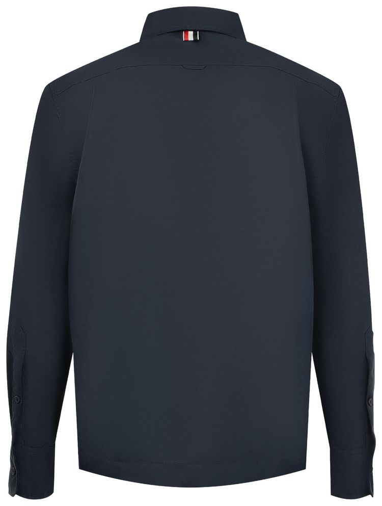 Thom Browne Shawl Collar Patch Pocket Long Sleeve Shirt In Twill Flight Tech Navy
