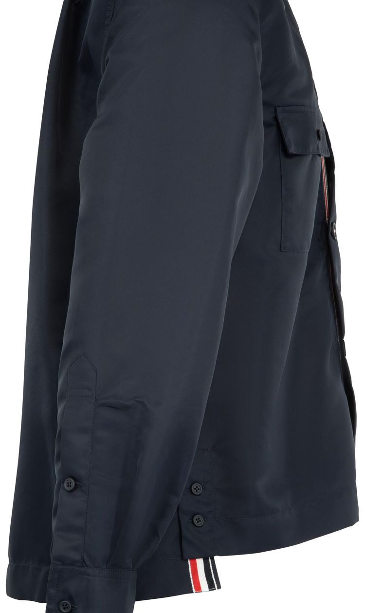 Thom Browne Shawl Collar Patch Pocket Long Sleeve Shirt In Twill Flight Tech Navy