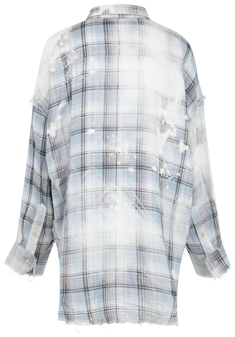 R13 Shredded Seam Drop Neck Shirt Blue Bleached Plaid