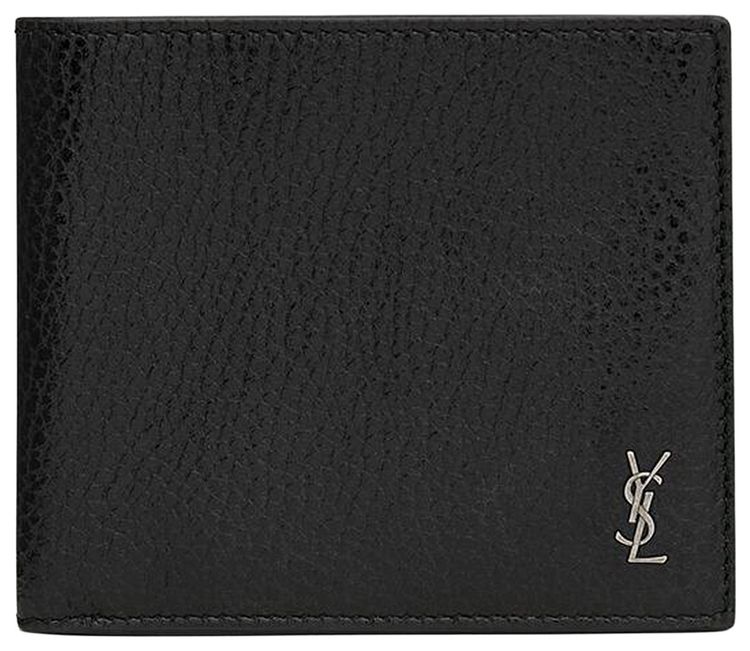 Saint Laurent Tiny Cassandre EastWest Wallet In Grained Leather Nero
